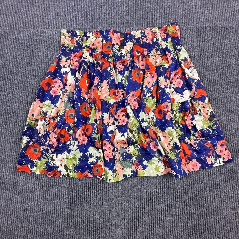 Parameter Floral Mini Skirt Womens 12 Blue Orange Pink Cotton Flare